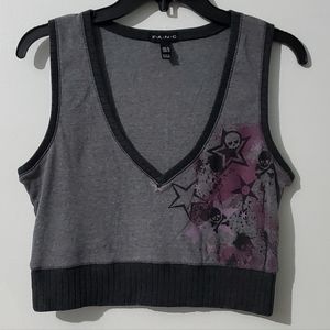 Vintage F.A.N.G junior graphic knit crop sweater vest in excellent use condition
